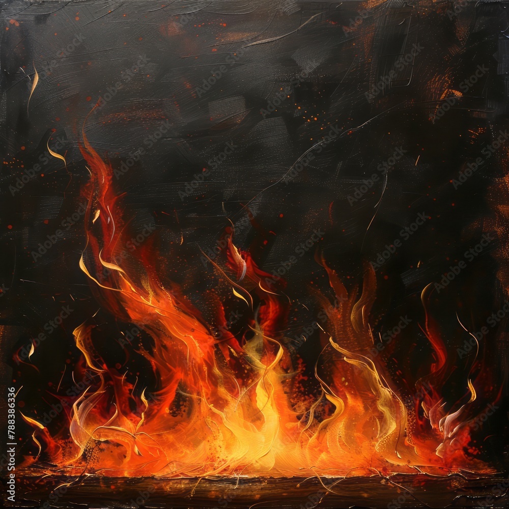 Burning Frame Engulfed in Flames.  a black board background,  free space for text.