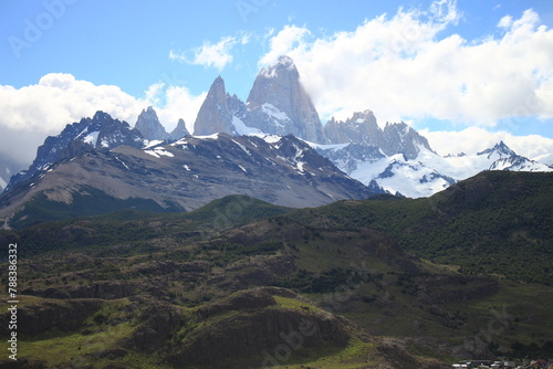 Landscape of the Argentine Patagonia with mountains  rivers  forests and lakes