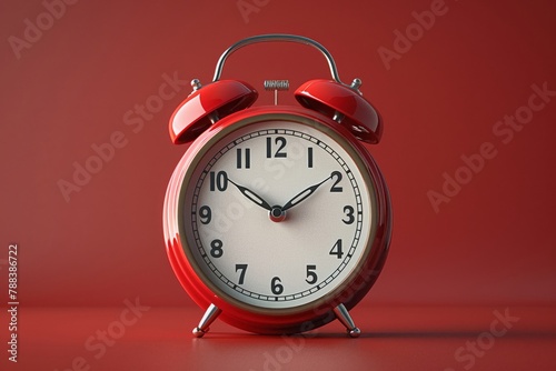 Classic alarm clock vibrant red background clear focus minimal noise frontal view photo