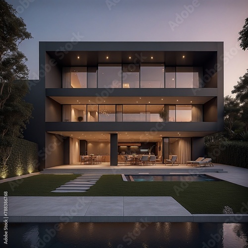 Luxus Villa. Generative AI Technologie photo