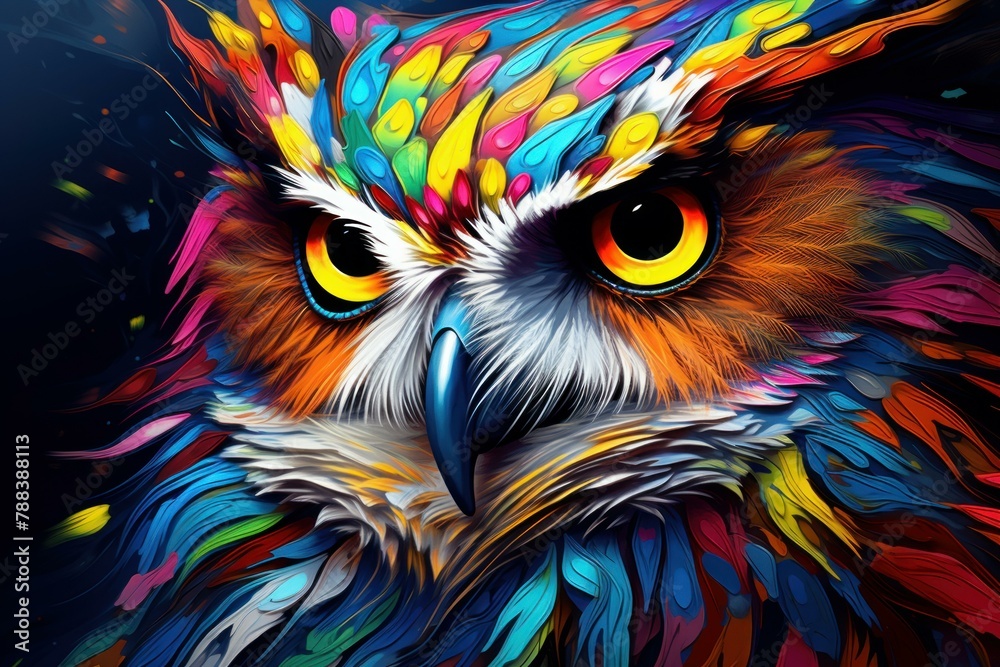 Naklejka premium Stealthy Owl portrait bird predator. Winter eye. Generate Ai