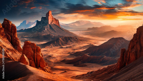 Wonderful distant Martian landscape. Amazing rocks and sands. Planet Mart. © hardvicore