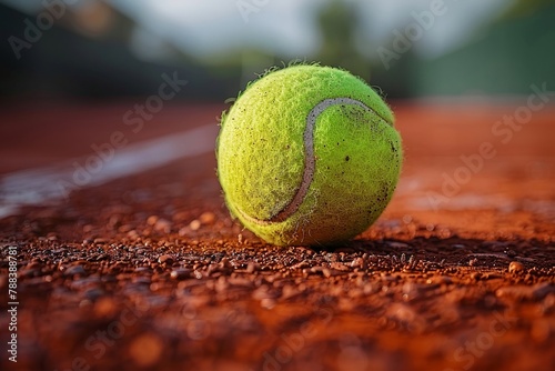 A bright yellow tennis ball sits on a green court ready for play © KN Studio