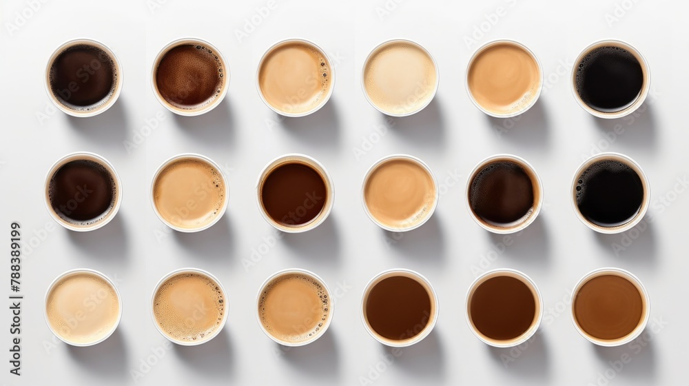 Assorted Paper Coffee Cups on White Background Assorted Paper Coffee Cups on White Background
