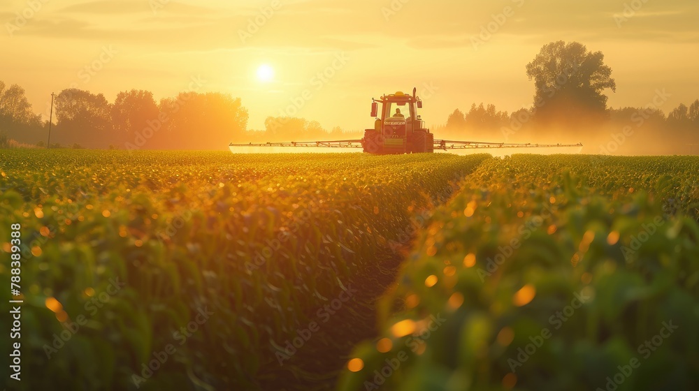 Fototapeta premium Pesticide Application in Soybean Farming with Large Tractor