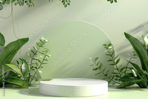 Minimalist Blank Podium for Product Presentation Green Background