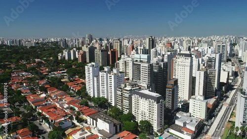 Aerial view of SAO PAULO city, vila nova conceição bairro, drone shot, This image is perfect for projects related to events, travel and tourism, real estate photo
