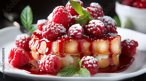 Raspberry dessert gourmet sweet food fresh berry fruit culinary indulgence