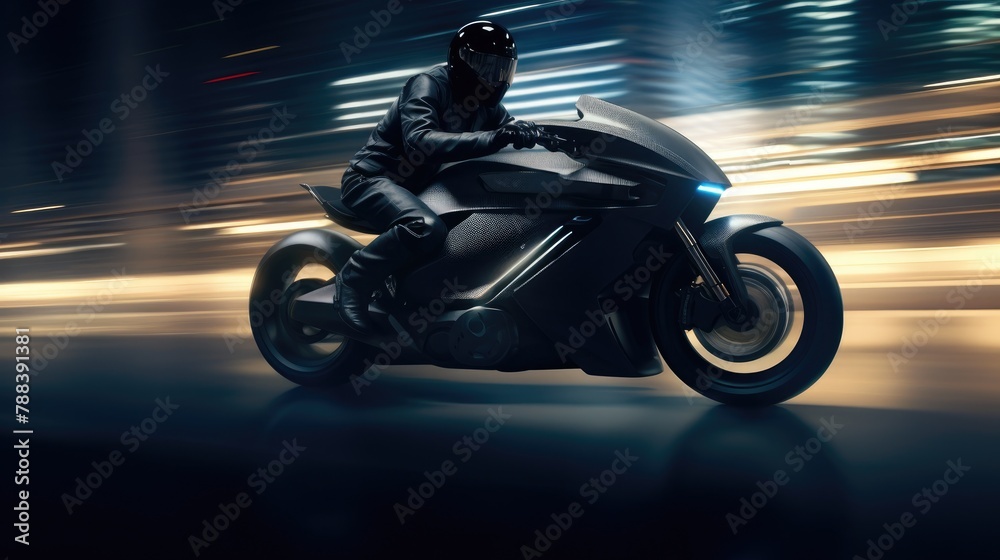 Fototapeta premium Adventures on Asphalt: Motorcycle Rider in Motion Blur