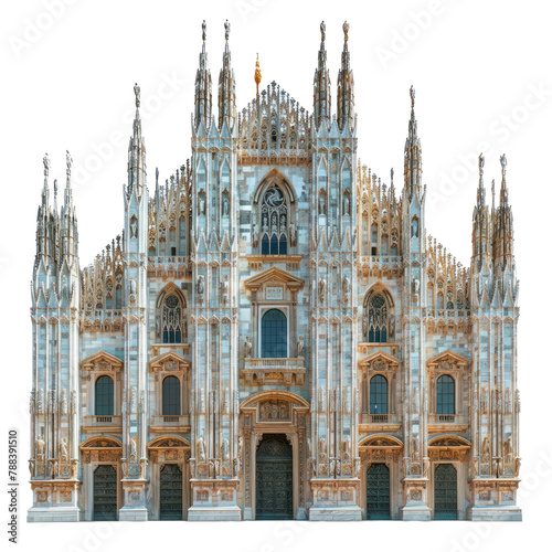 Facade of the Duomo di Milano On isolated transparent PNG background