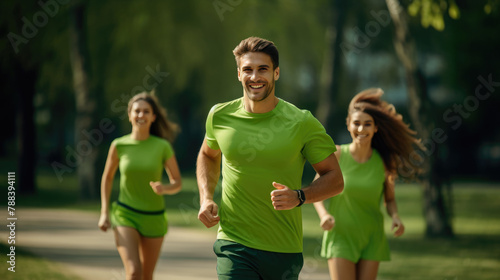 Joyful Runners in Green Activewear