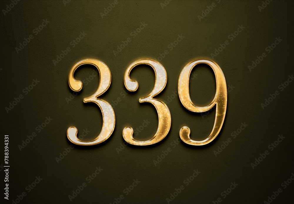 Old gold effect of 339 number with 3D glossy style Mockup. Old gold effect of 339 number with 3D glossy style Mockup.