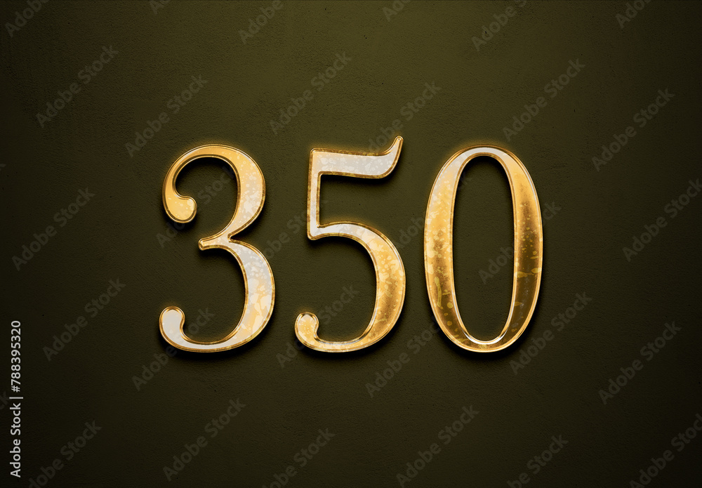 Old gold effect of 350 number with 3D glossy style Mockup. Old gold effect of 350 number with 3D glossy style Mockup.