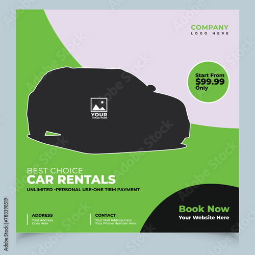 Family car rental banner for social media post template photo