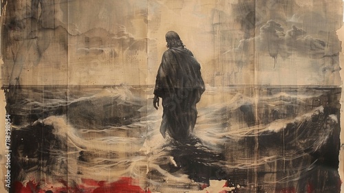 Jesus Walking on Water Amidst Storm