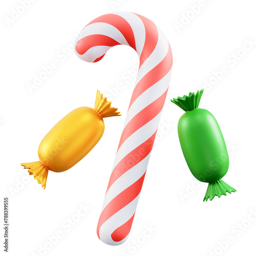 Colorful Christmas Candy Icons in 3D Illustration (ID: 788399555)