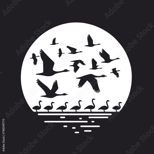 silhouette illustration of a flock of migrating birds