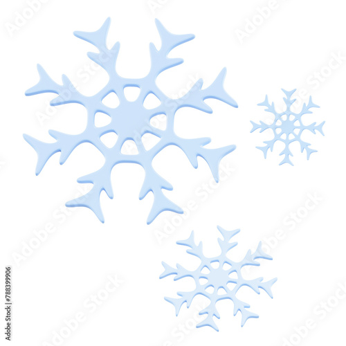 3D Rendered Snowflake Icons in Various Sizes for Christmas (ID: 788399906)