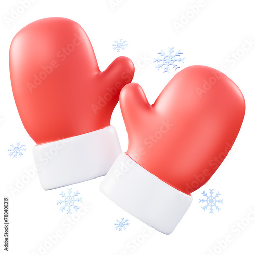 3D Rendered Red Christmas Mittens with Snowflakes (ID: 788400319)
