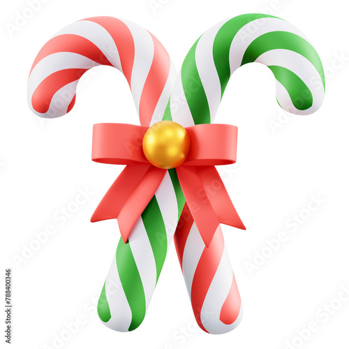 Festive 3D Christmas Candy Canes with Vibrant Ribbon (ID: 788400346)