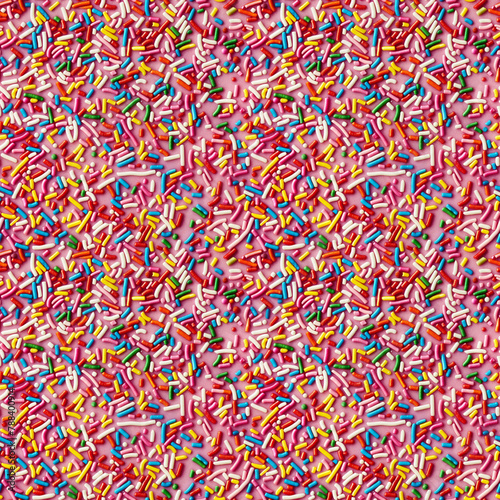 rainbow sprinkles on a pink icing background, repeatable seamless background tile