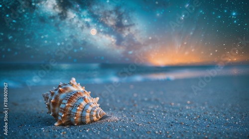 seashell on the night beach. Generative ai