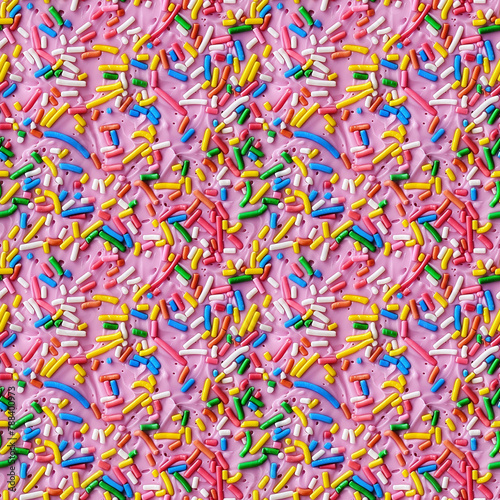 rainbow sprinkles on a pink icing background  repeatable seamless background tile