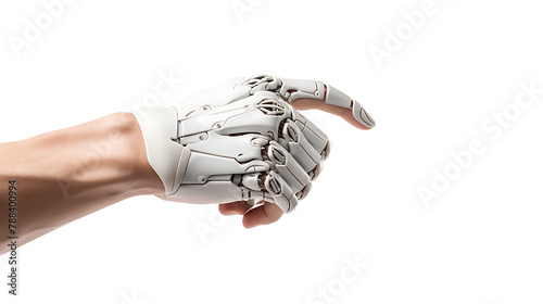 Hand with white robot glove on isolated background