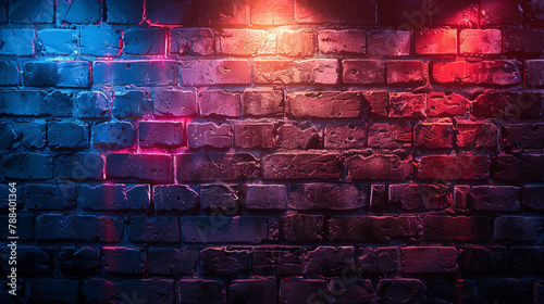 Neon light on brick walls that are not plastered background and texture. 