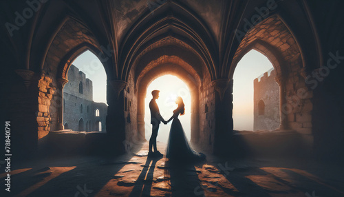 Silhouette of a Couple in an Ancient Castle