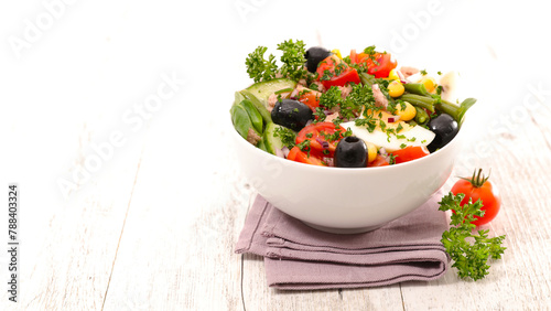 bowl of vegetable salad - banner with copy space