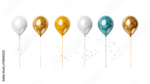 A row of colorful balloons isolated on a white background