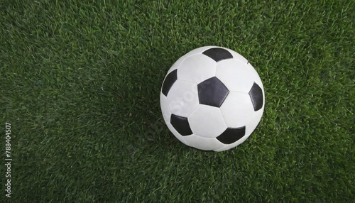 Soccer Concept. Soccer Ball in background grass with copy-space. © STOCKIFY