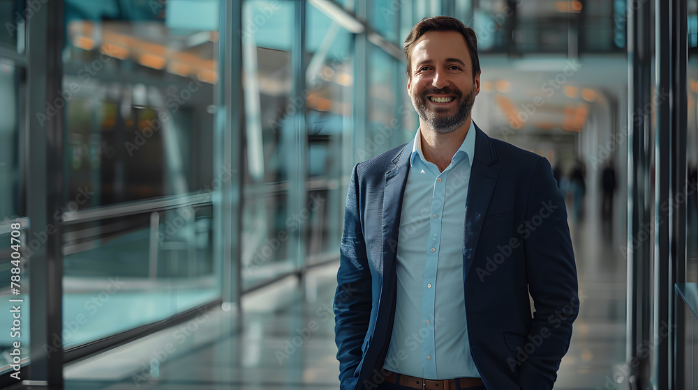 European white business man portrait with smiling face and in confident gesture
