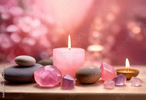 Reiki  Zen  Spa  Therapy crystals and candle - AI generated