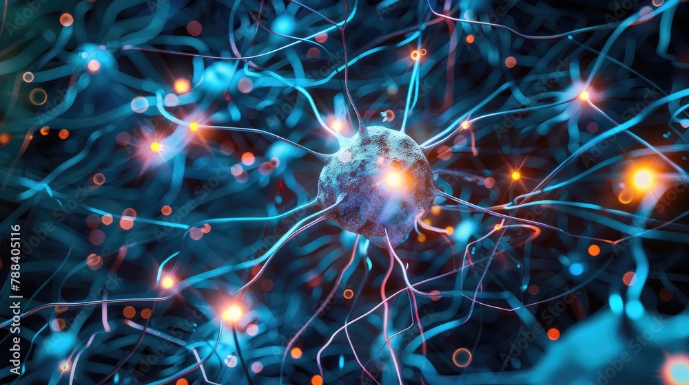 Fototapeta premium neural network architecture with interconnected nodes and circuits