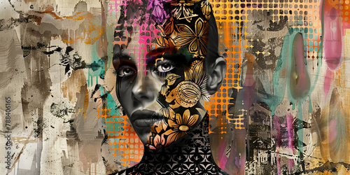 Abstract Art Portrait of Woman with Dual Textures
