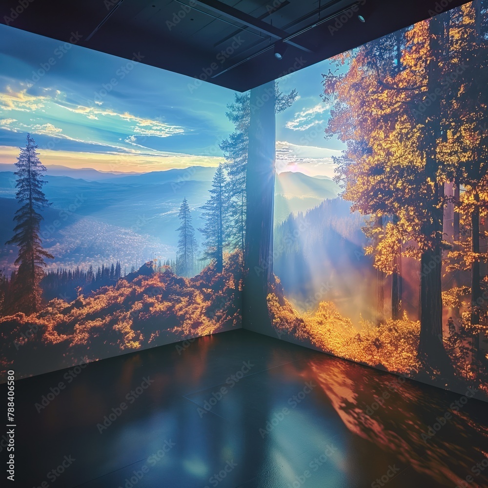 Virtual Window Projections - Envision a technology that uses compact projectors to display live or recorded outdoor scenes on interior walls - obrazy, fototapety, plakaty 