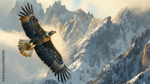 majestic eagle soaring high above the mountains, a symbol of strength and freedom photo
