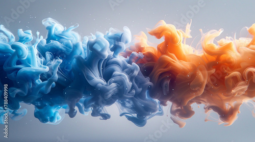 blue and orange liquid ink churning background.