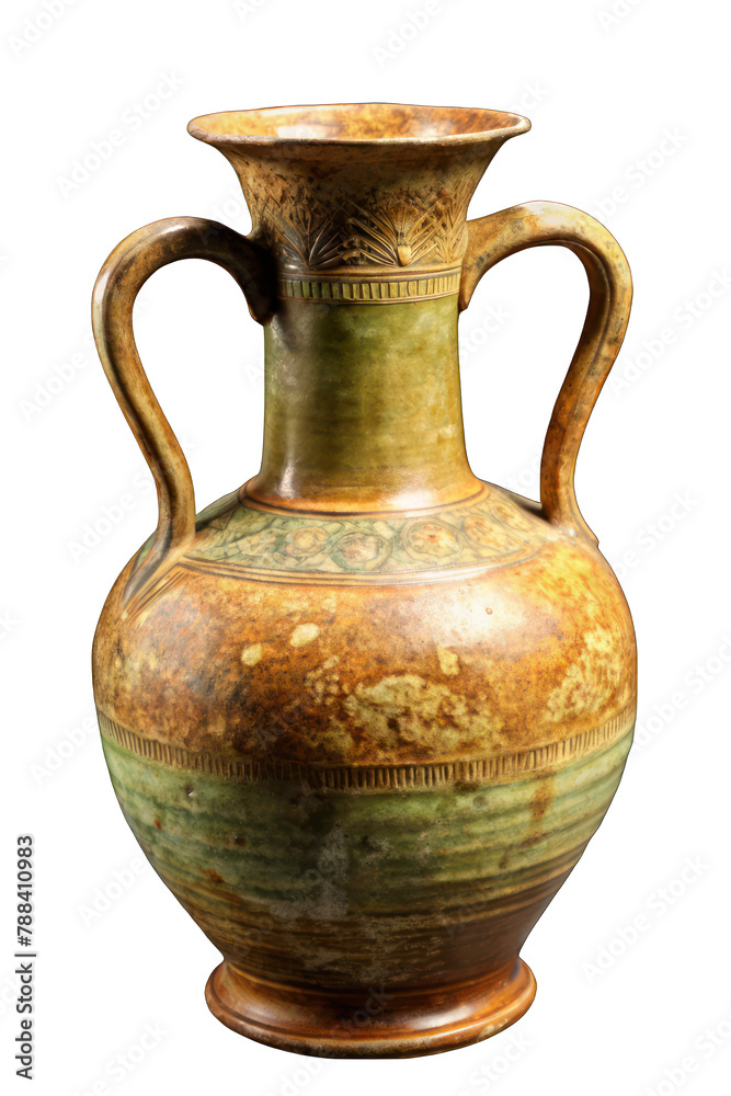 Earthenware vase and jug, crafted in ancient Greek style, showcasing traditional pottery artistry with brown ceramic decoration