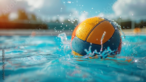 Dynamic Water Polo Ball Impact Captured with Splashing Water and Vivid Colors