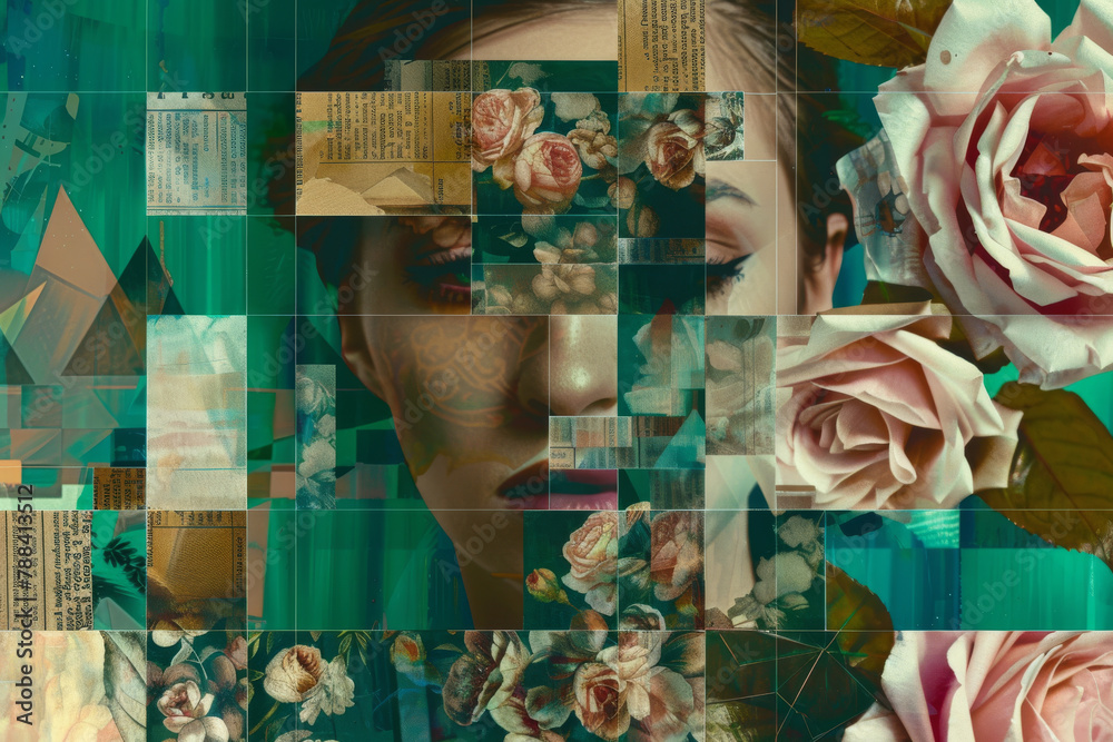 Naklejka premium Abstract Woman Portrait in Floral Mosaic Pattern
