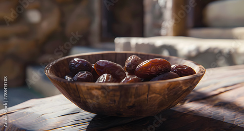 Close Up Raw Organic Sukkari Dates Ready to Eat. Copyspace	 photo