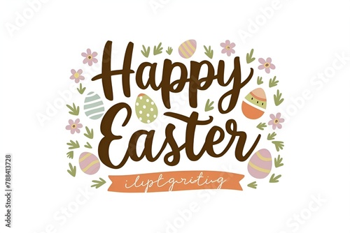 Happy easter lettering with bright color on white background. Happy Easter hand sketched logotype