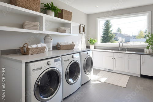 Modern Home Laundry Room Interior with Natural Light