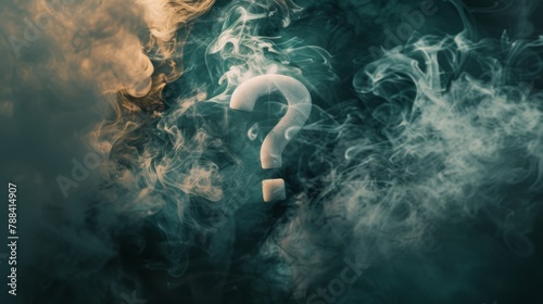 Question mark symbol against a background of billowing dark smoke