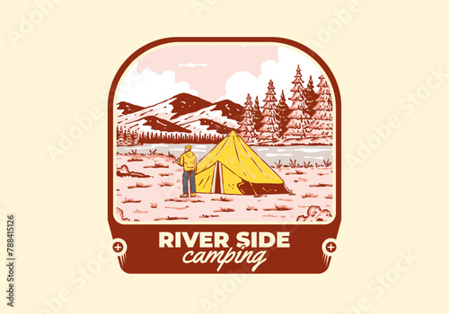 Wallpaper Mural River side camping. Vintage outdoor illustration badge Torontodigital.ca