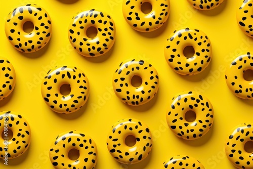 Playful Yellow donut pattern food. Cake design. Generate Ai photo