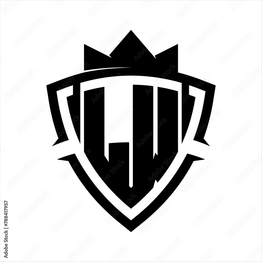 LW Letter bold monogram triangle curve shield shape with crown black ...